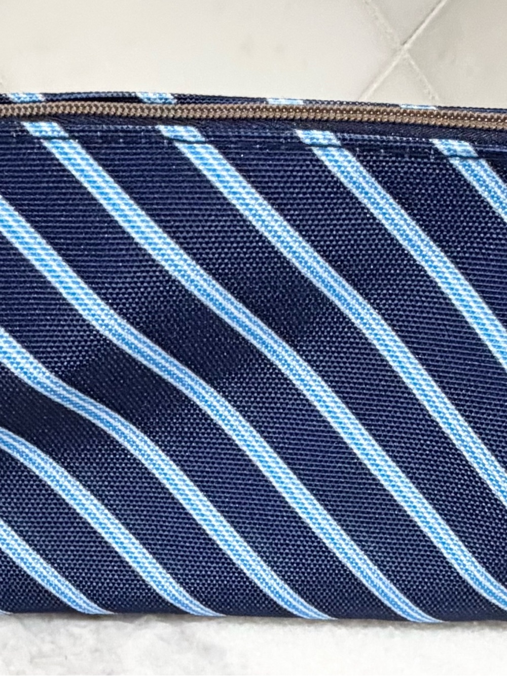 Brooks Brothers Navy and Light Blue Striped Toiletry Pouch